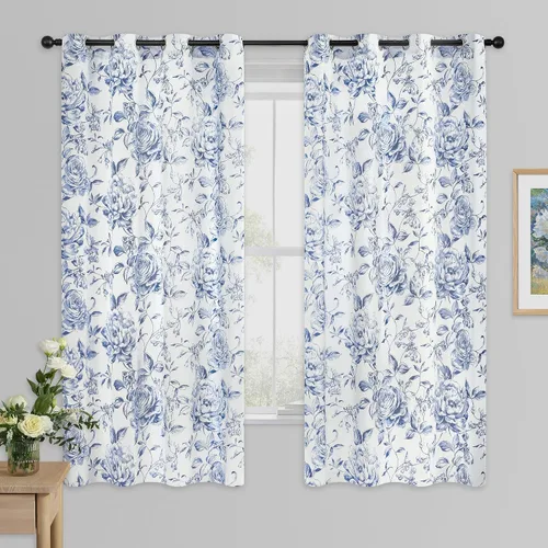 Vista 23 de Beauoop - Cortinas florales 100% blackout, de 84 pulgadas de largo, 2 paneles, para dormitorio, sala de estar, azul marino y blanco