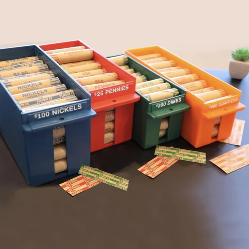 Vista 3 de Nadex Caja de almacenamiento de monedas enrolladas de gran capacidad para monedas de diez centavos Capacidad de 200 dólares, bandeja de monedas