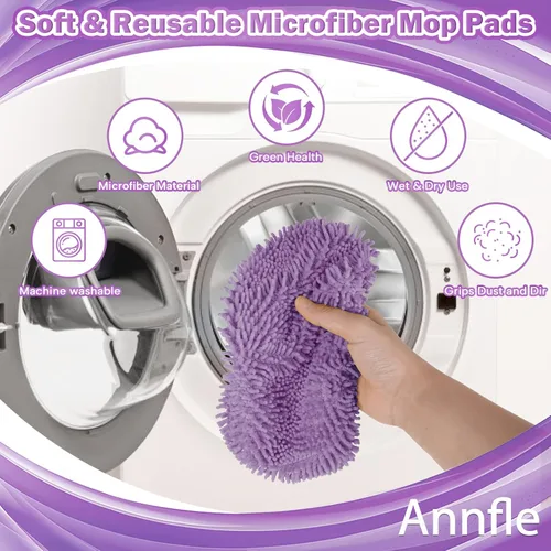 Vista 3 de Paquete de 6 almohadillas de microfibra reutilizables para trapeador Paquete de 6 púrpura