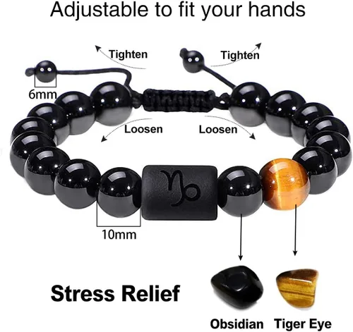 Vista 11 de SUMMER LOVE Father's Day Gifts Zodiac Bracelet for Men Women 10mm Natural Black Onyx Stone Star Sign Constellation Beaded Protection Bracelet