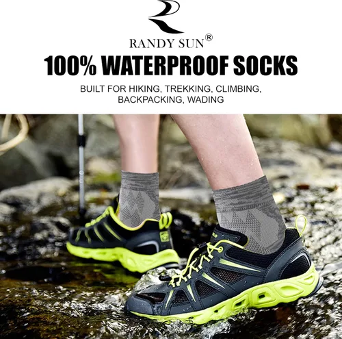 Vista 4 de RANDY SUN - Calcetines 100% impermeables, unisex, para practicar senderismo, caminar, correr, esquiar, etc