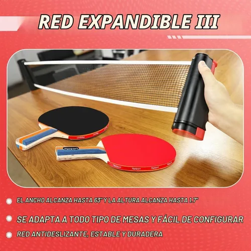 Vista 5 de FBSPORT Set de palas de ping pong, juego de tenis de mesa con 4 raquetas y 8 bolas, red retráctil con bolsa de almacenamiento - accesorios de pala 4