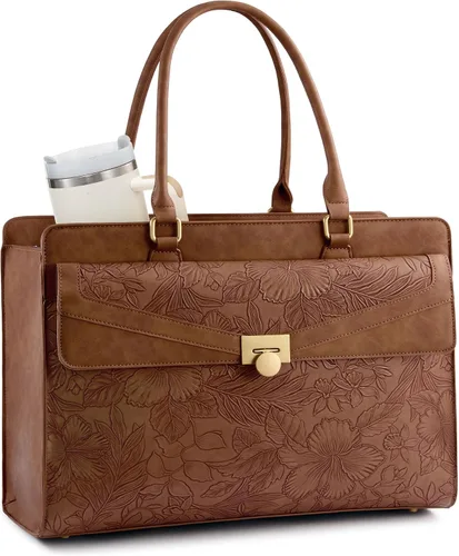 Vista 11 de LOVEVOOK Bolso de lona para laptop para mujer - Bolso de trabajo vintage de cuero PU, bolso de negocios para maestra resistente al agua