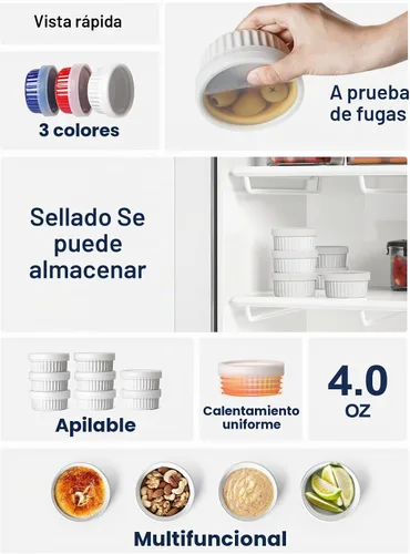 Vista 3 de LE TAUCI Ramequines con tapas de silicona, platos de cerámica para soufflé de 8 OZ, cuencos de ramekin para Crème Brûlée, postre, salsas, aptos
