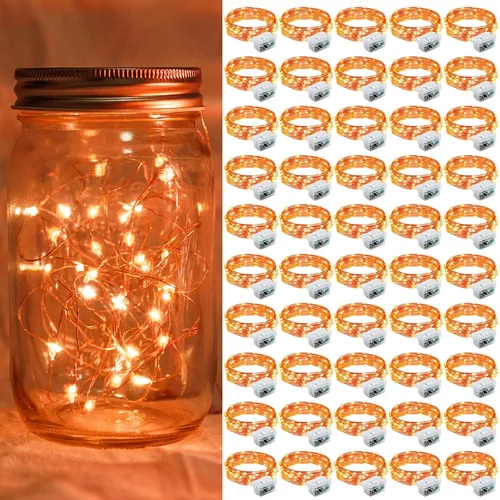 Vista 42 de Paquete de 6 luces de hadas a pilas con temporizador remoto, 8 modos de iluminación, 7 pies, 20 luces LED impermeables para Halloween, Navidad