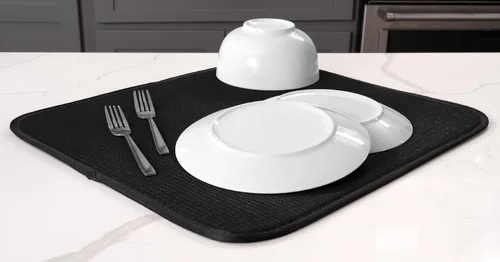 Vista 2 de S&T INC. Tapete de microfibra para secado de platos, reversible y absorbente para cocina, de 16 x 18 pulgadas, color negro
