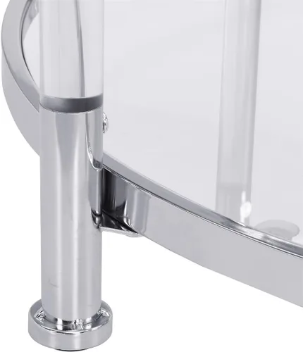Vista 4 de LKTART Mesa de centro de cristal templado transparente Chrome Silver Mesa de vidrio templado para sala de estar, dormitorio, oficina