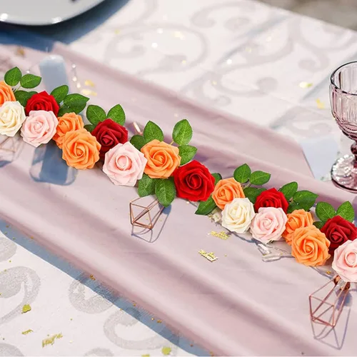 Vista 3 de 100 hojas verdes artificiales de seda a granel, hojas de rosas falsas para ramos de boda, baby shower, centros de mesa de despedida de soltera Hojas
