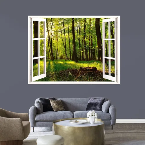 Vista 27 de IDEA4WALL Murales de pared para dormitorio, vista de ventana falsa, bosque, papel tapiz extraíble, calcomanías de pared para despegar y pegar, 24 x