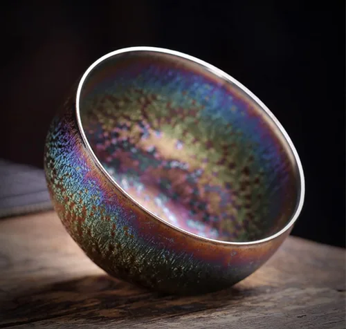 Vista 3 de Colorido JianZhan Tenmoku Taza de té Cuenco de artesanía china antigua Taza de la colección de diseñador, ceremonia de estilo antiguo hecho a mano
