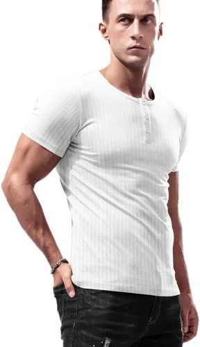 Vista 5 de Lehmanlin Camiseta térmica para hombre, manga larga, estilo Henley, ajustada, de algodón, a la moda, casual, acanalada