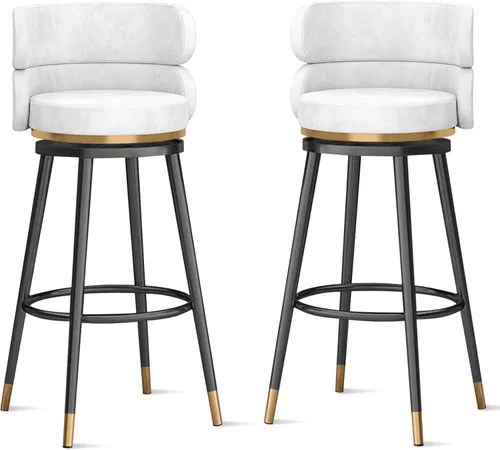 Vista 10 de Taburetes de bar giratorios de terciopelo modernos con respaldo medio y reposapiés, juego de 2 para isla de cocina, hogar, bar, comedor, sillas 3