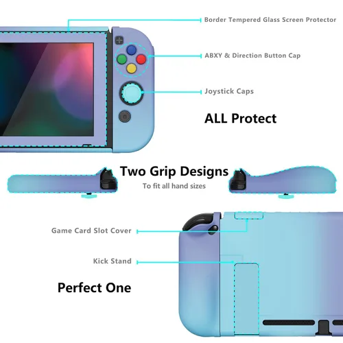 Vista 88 de PlayVital AlterGrips Ergonomic Grips Cover for Nintendo Switch, [2 Design] Interchangeable Comfort Dockable Protective Case with Screen Protector &