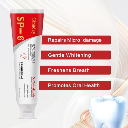 Vista 5 de Pasta de dientes probiótica SP-6, cuidado de limpieza profunda, pasta dental ultra blanqueadora de aliento fresco.