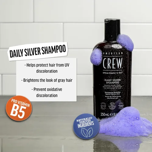 Vista 2 de American Crew Champú para hombre, champú diario plateado, derivado de forma natural, fórmula vegana, 8.4 onzas líquidas