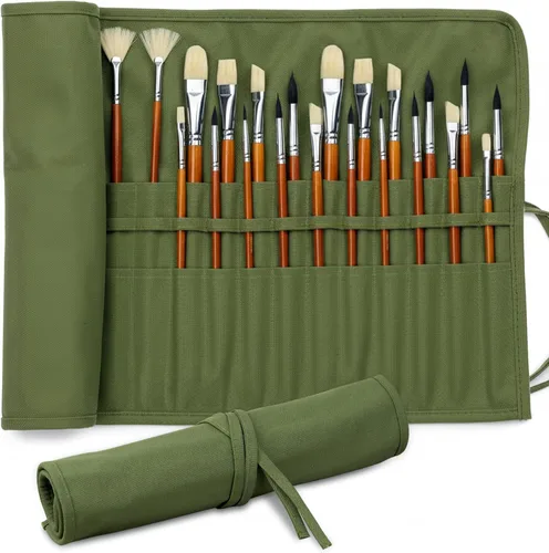 Vista 9 de DUGATO Soporte para pinceles de pintura de lienzo y organizador de almacenamiento, bolsa enrollable (beige, 30 ranuras) Durable Canvas Organizer
