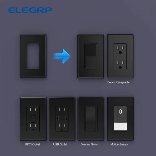 Vista 5 de ELEGRP Placas de pared decorativas sin tornillos de 1 banda, cubierta de placa frontal termoplástica irrompible para interruptor de salida