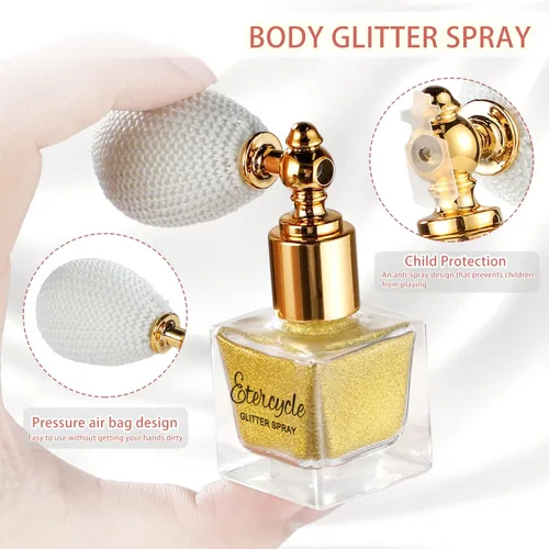 Vista 2 de Etercycle - Pulverizador de purpurina dorada para el cuerpo, polvo en aerosol brillante, polvo de purpurina brillante, maquillaje brillante