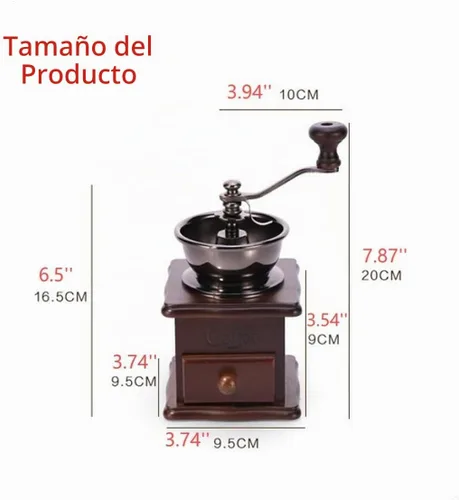 Vista 2 de Molinillo de café manual de madera, estilo vintage, molinillo de café de mano, molinillo de café con manivela de cerámica, cepillo de limpieza