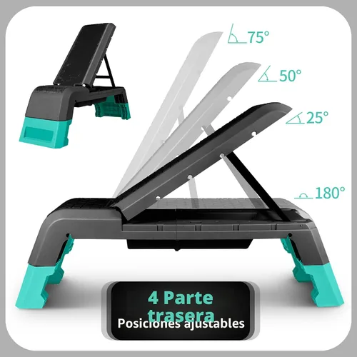 Vista 4 de leikefitness Plataforma aeróbica multifuncional con plataforma de entrenamiento de cable, banco de mancuernas ajustable, banco de pesas