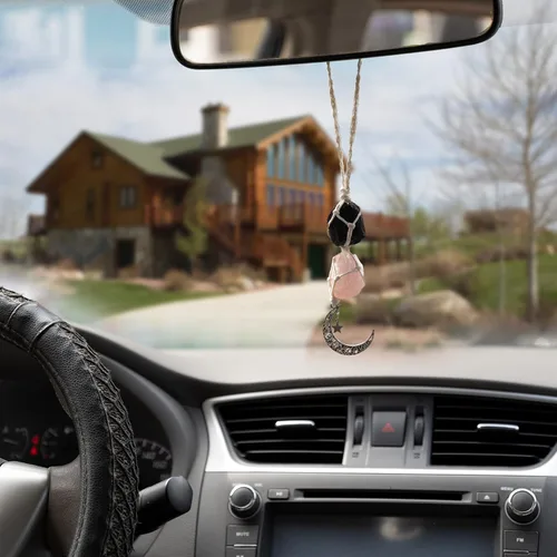 Vista 4 de BOHO GARDEN Abalorio colgante de cristal para automóvil, accesorios de coche colgantes para espejo retrovisor para mujer, adorno colgante