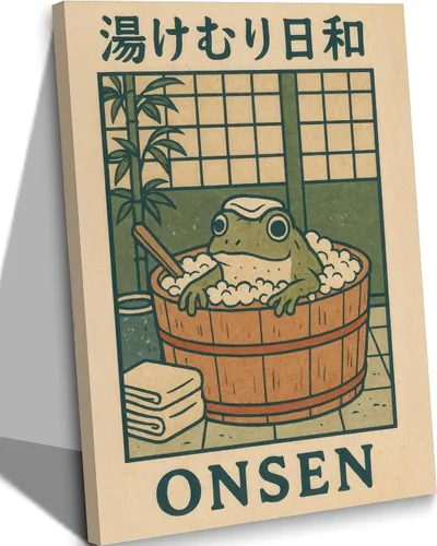 Vista 8 de Divertido lienzo de rana para pared, póster japonés para baño, impresión de animales vintage en el inodoro, lectura de periódicos, pintura japonesa