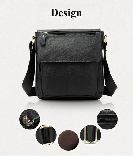 Vista 2 de Bolso bandolera pequeño de cuero genuino para hombre, bolso cruzado vintage para trabajo, negocios y viajes