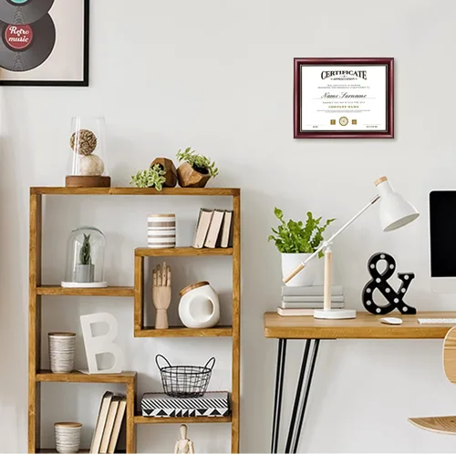 Vista 2 de GraduatePro Marco de diploma de certificado de 8.5 x 11, madera maciza y acrílico con protección UV, acabado cereza con ribete dorado