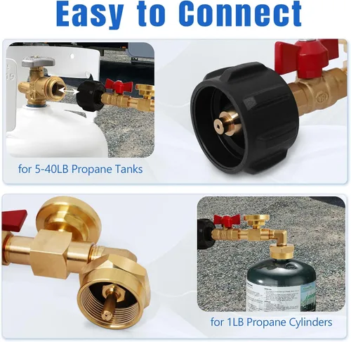 Vista 2 de Adaptador de repuesto de propano para tanques de 1 libra, adaptador de propano de 20 libras a 1 libra convertidor con válvula de encendido/apagado