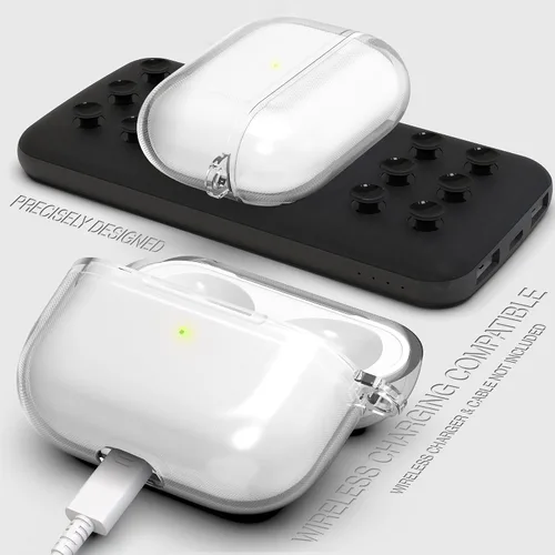 Vista 6 de Funda protectora de silicona híbrida compatible con AirPods 3, AirPods de 3ª generación 2021 con llavero delgado de dos piezas a presión en la funda