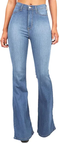 Vista 2 de Pantalones de mezclilla sexys de moda para mujer cintura alta bolsillo de pierna ancha acampanados pantalones ajustados con botones pantalones