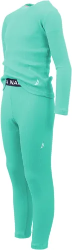 Vista 3 de Nautica Conjunto de ropa interior térmica de 2 piezas para niña, camisa y pantalones de capa base de punto gofre, largo