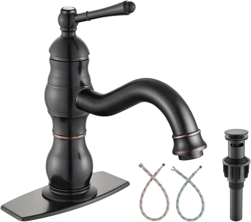Vista 17 de Heyalan - Grifo para lavabo de baño, alcance de boquilla corta, 5.51 pulgadas, latón antiguo
