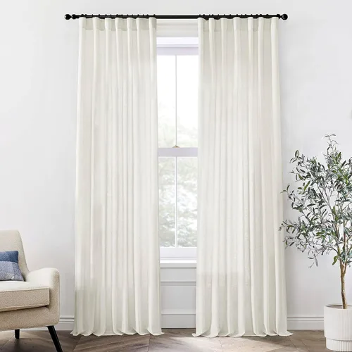 Vista 28 de XTMYI - Cortinas transparentes de 54 pulgadas de largo, juego de 2 paneles para baño, cortinas cortas de lino y algodón con semi privacidad