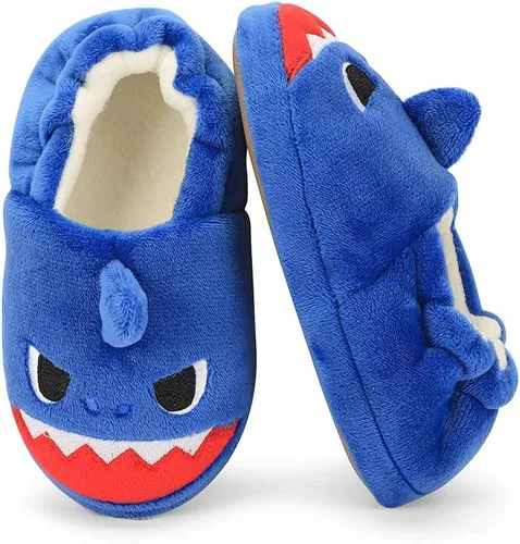 Vista 4 de KAKU NANU Pantuflas para niños pequeños con dibujos animados de animales, para niñas y niños, cálidas, de forro polar, para el hogar