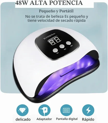 Vista 2 de BIGBEAR Luz UV para uñas, luz LED de uñas de 48 W para esmalte de gel, secador rápido de uñas con sensor automático, ajuste de 3 temporizadores