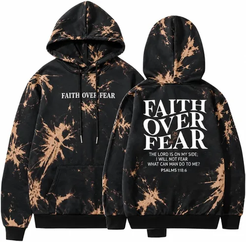 Vista 24 de BANGELY Sudadera Fe Sobre el Miedo para Mujeres, Sudadera Cristiana con Gráfico, Dichos Religiosos Cristianos, Jersey de Biblia, Tops de Pullover