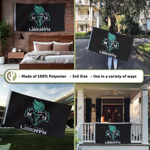 Vista 3 de Desert Cactus Bandera de la Libertad de Nueva York NY Team WNBA 100% poliéster para interiores y exteriores 3x5 pies Banderas (negro)