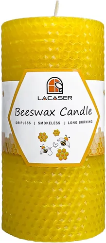 Vista 6 de Juego de 3 velas de pilar de cera de abejas, tamaño 3 x 6 pulgadas, 3 x 4 pulgadas y 3 x 3 pulgadas, hoja de vela de cera de abejas naturales