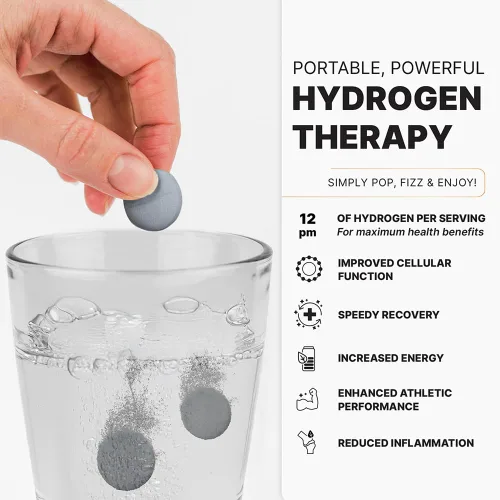 Vista 3 de UltraLux Health Tabletas de agua de hidrógeno, sabor frambuesa, 60 unidades, apoyo de energía y enfoque, hasta 12 partes por millón (ppm)