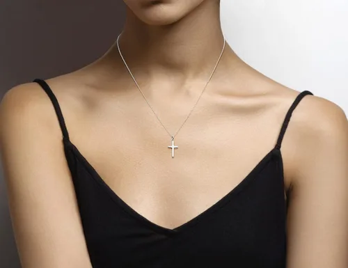 Vista 3 de Miabella Italian 925 Sterling Silver or 18Kt Yellow Gold Over Silver Cross Necklace for Women, Small Cross Pendant on 18 Inch Chain Made in Italy