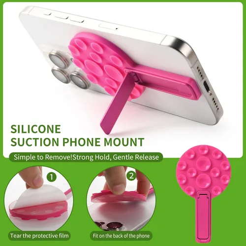 Vista 4 de Agarre adhesivo de silicona 2 en 1, combina una potente ventosa y un soporte duradero, adecuado para cualquier modelo de teléfono, proporciona