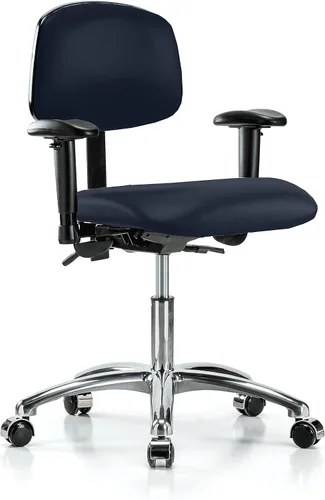 Vista 44 de PERCH - Silla giratoria con ruedas para alfombra o linóleo, cromado, Textil, Tela negra