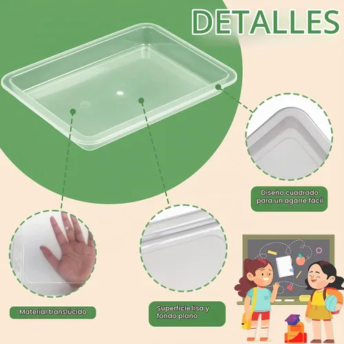 Vista 3 de 10 bandejas de arte de plástico para actividades, bandeja apilable para manualidades, bandeja de almacenamiento plana, bandeja organizadora