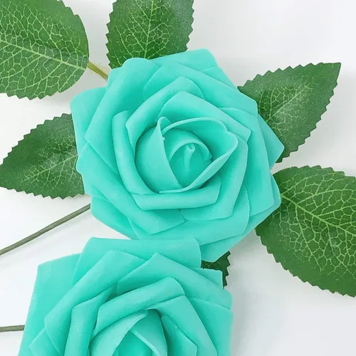 Vista 4 de Wrapables® Flor de rosa artificial, flores de tacto real para ramos de boda y centros de mesa, aguamarina