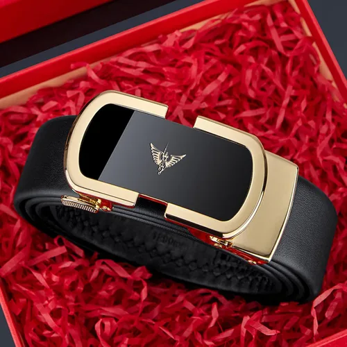 Vista 5 de VANNANBA Cinturón de cuero para hombre con trinquete para hombre, hebilla automática con caja de regalo
