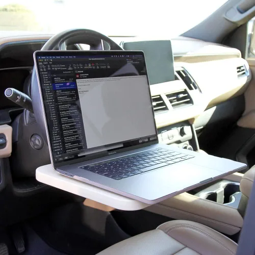 Vista 6 de Limitless RoadWarrior - Bandeja de comida de coche 2 en 1 de doble cara y escritorio para volante, para laptops, tabletas, escritura y comedor Negro