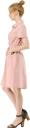 Vista 4 de Allegra K Vestidos de safari para mujer, de manga corta, de algodón, con cuello abotonado, vestido camisero