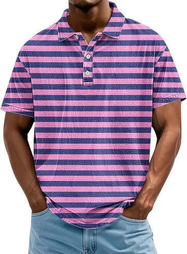 Vista 11 de Camisa polo de manga corta para hombre, camiseta de golf a rayas, de manga corta, para vacaciones, casual, cuello en V, camiseta de verano