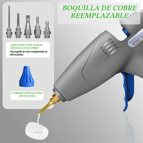 Vista 7 de Pistola de pegamento caliente de tamaño completo, pistolas de pegamento MONVICT de 120 W y 80 W de doble temperatura, gran pistola de pegamento Gris